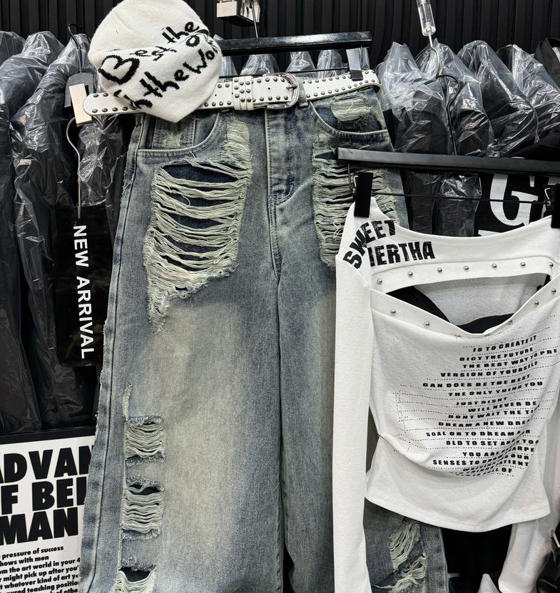 Product image - quần jean rách loang nâu