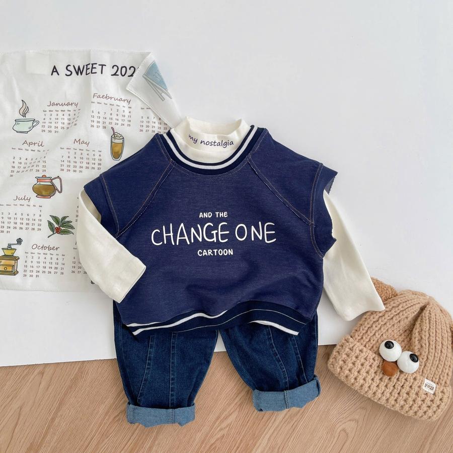 A2087- áp sát nách cotton da cá in chữ change one xanh