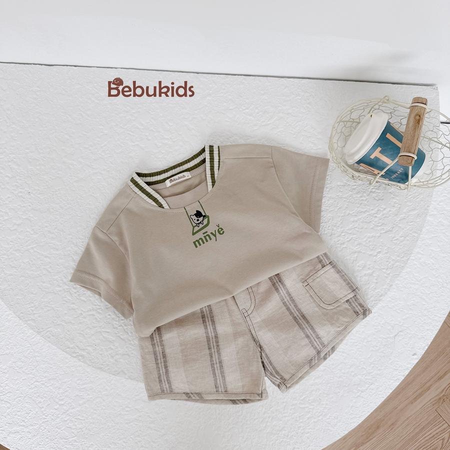 SB2129- bộ polo phối cổ kẻ in nẹp, cún, chữ mnye be đậm