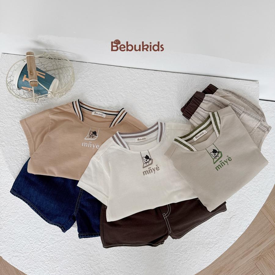 SB2129- bộ polo phối cổ kẻ in nẹp, cún, chữ mnye