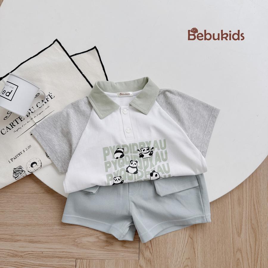 SB2233- bộ polo phôi cổ, tay, in chữ 5 gấu trúc