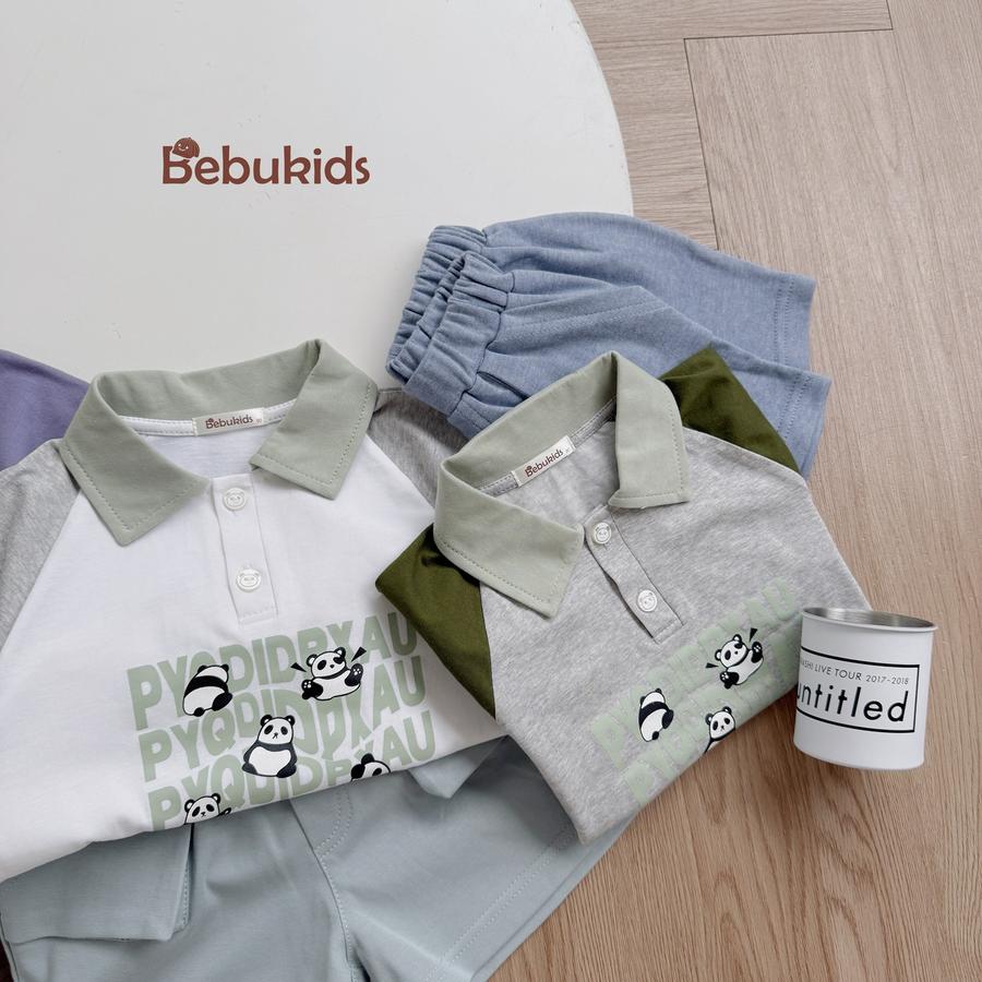 SB2233- bộ polo phôi cổ, tay, in chữ 5 gấu trúc