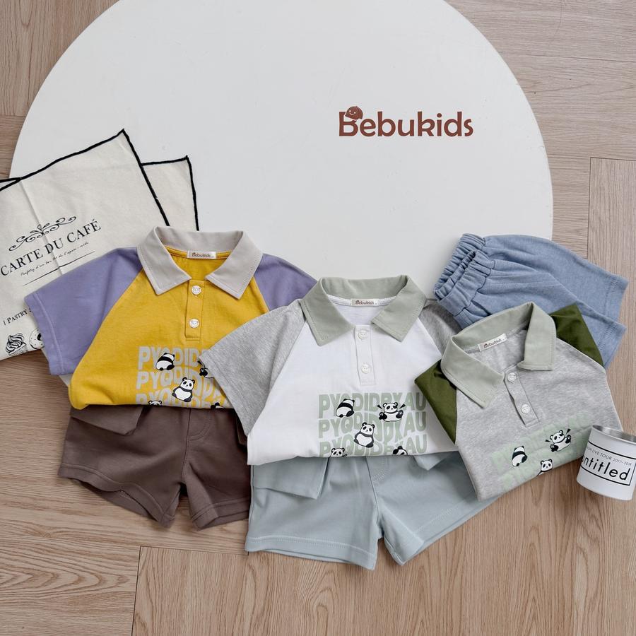 SB2233- bộ polo phôi cổ, tay, in chữ 5 gấu trúc