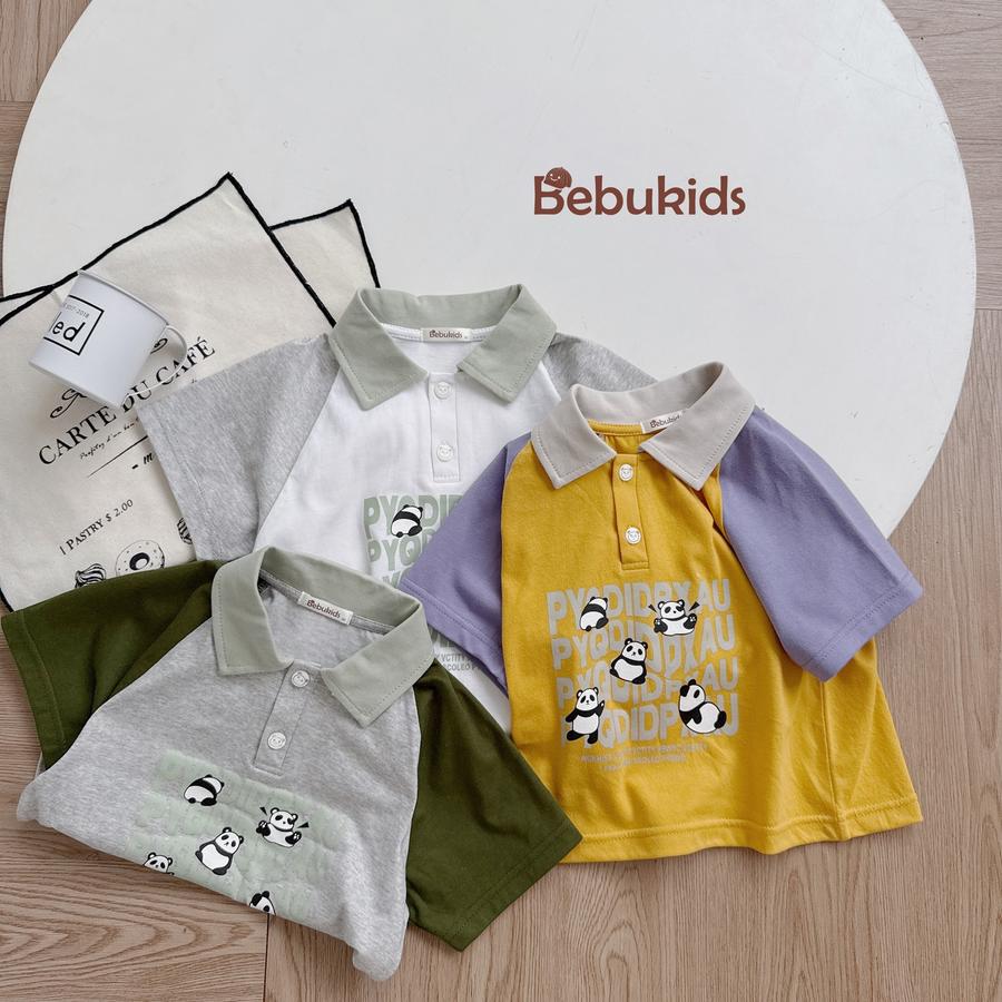 SB2233- bộ polo phôi cổ, tay, in chữ 5 gấu trúc