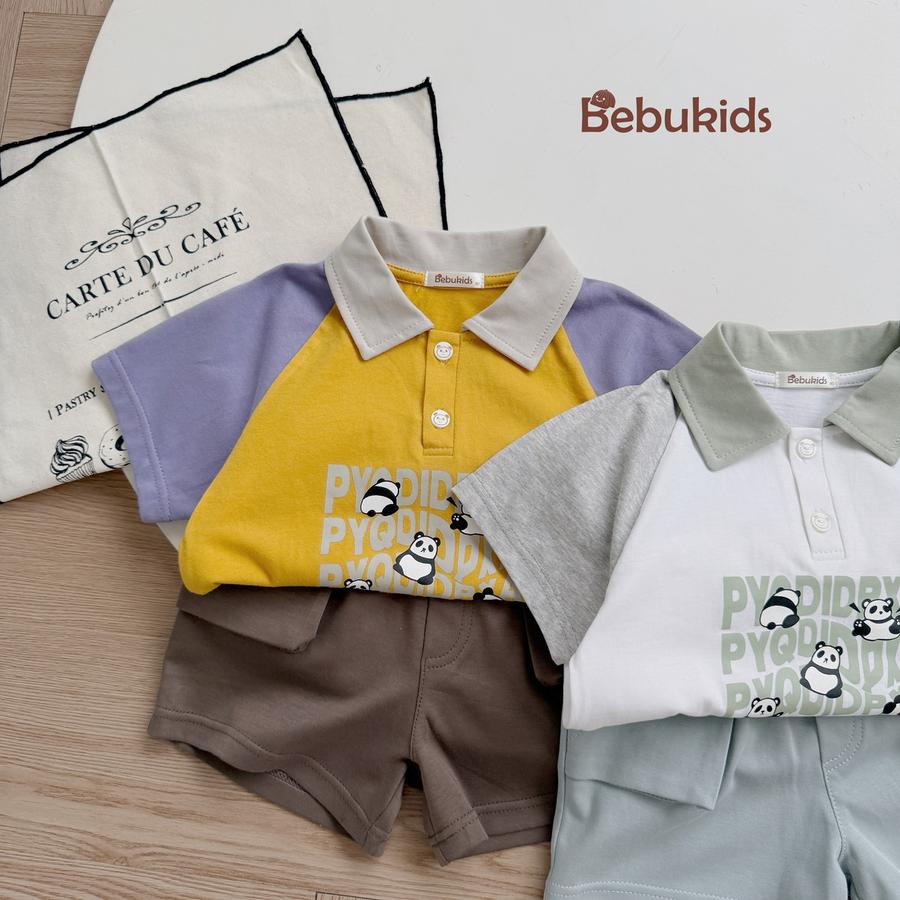 SB2233- bộ polo phôi cổ, tay, in chữ 5 gấu trúc