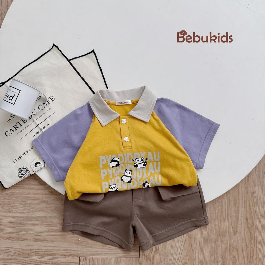 SB2233- bộ polo phôi cổ, tay, in chữ 5 gấu trúc