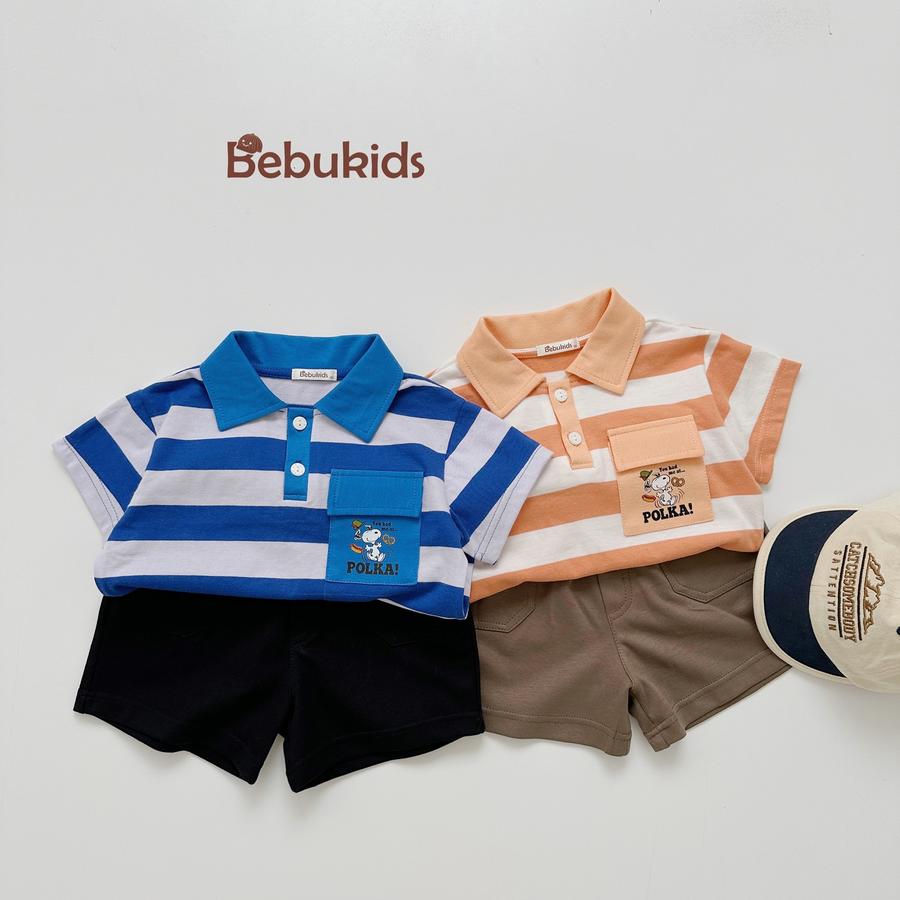 SB2228- bộ polo sọc ngang túi ngực in chó polka