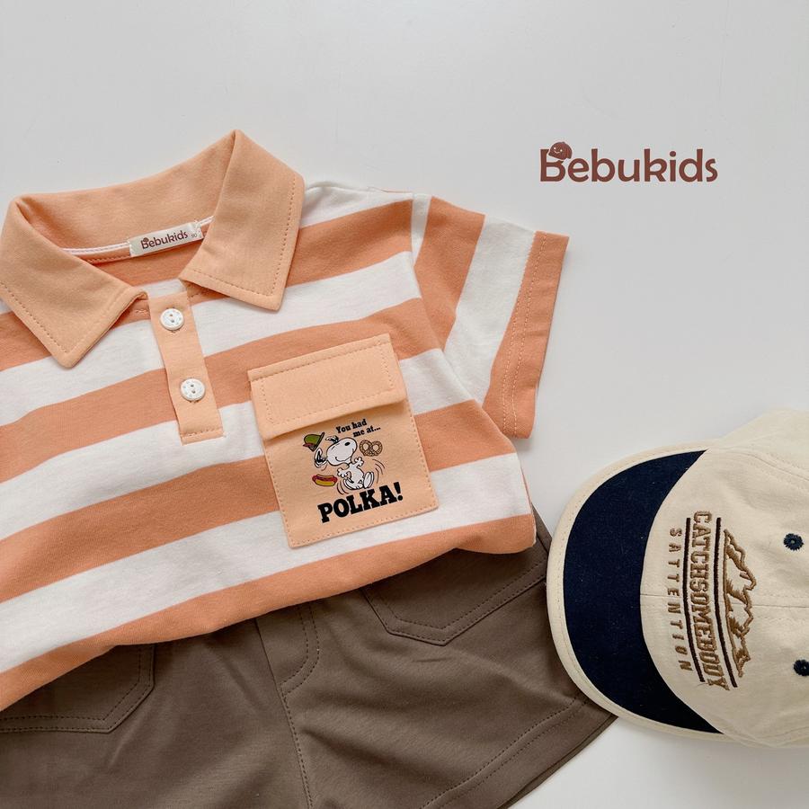 SB2228- bộ polo sọc ngang túi ngực in chó polka