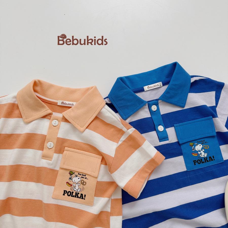 SB2228- bộ polo sọc ngang túi ngực in chó polka