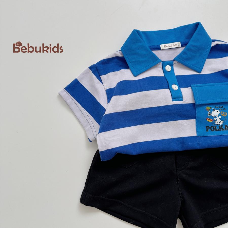 SB2228- bộ polo sọc ngang túi ngực in chó polka