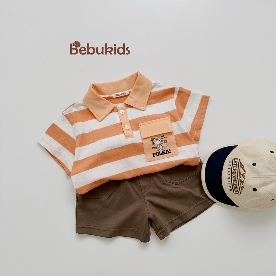 SB2228- bộ polo sọc ngang túi ngực in chó polka