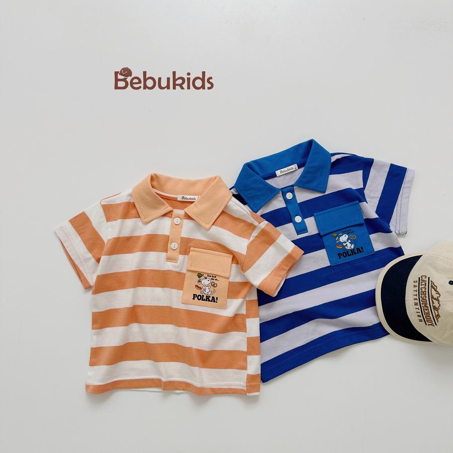 SB2228- bộ polo sọc ngang túi ngực in chó polka