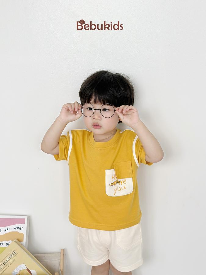 SB2223- bộ cộc tay phối lé vai, nách,túi ngực in chữ how are you