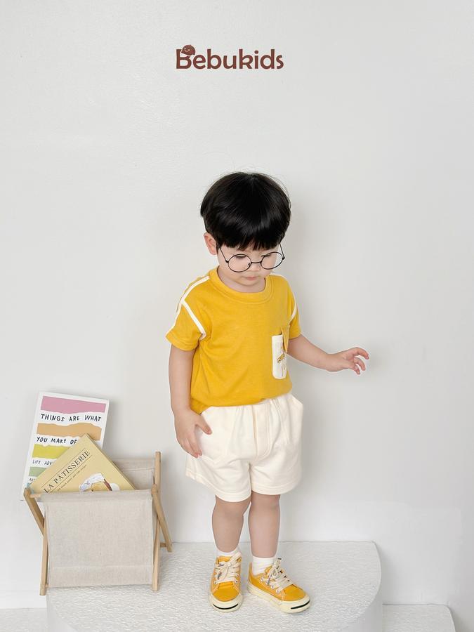 SB2223- bộ cộc tay phối lé vai, nách,túi ngực in chữ how are you