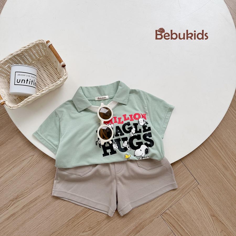 SB2236- bộ polo in chữ million beagle hugs ngực