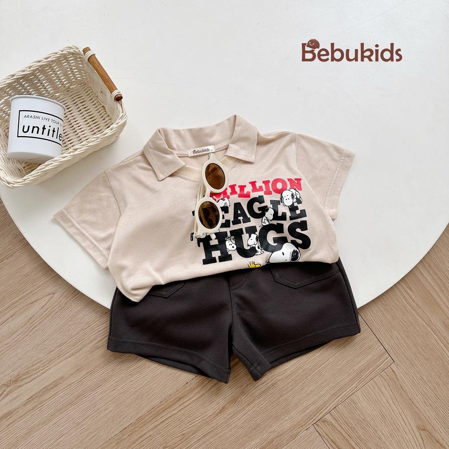 SB2236- bộ polo in chữ million beagle hugs ngực