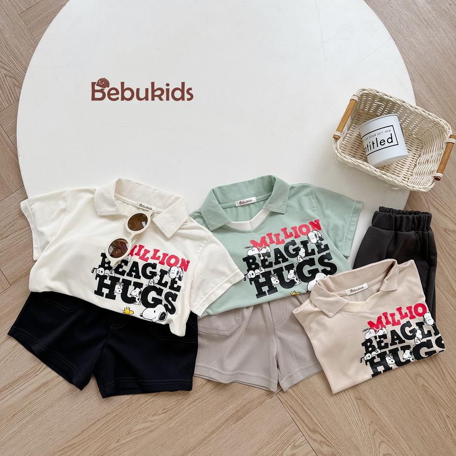 SB2236- bộ polo in chữ million beagle hugs ngực