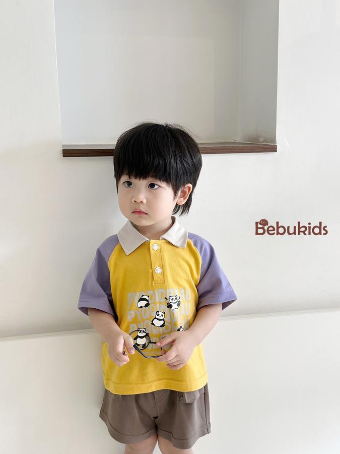 SB2233- bộ polo phôi cổ, tay, in chữ 5 gấu trúc