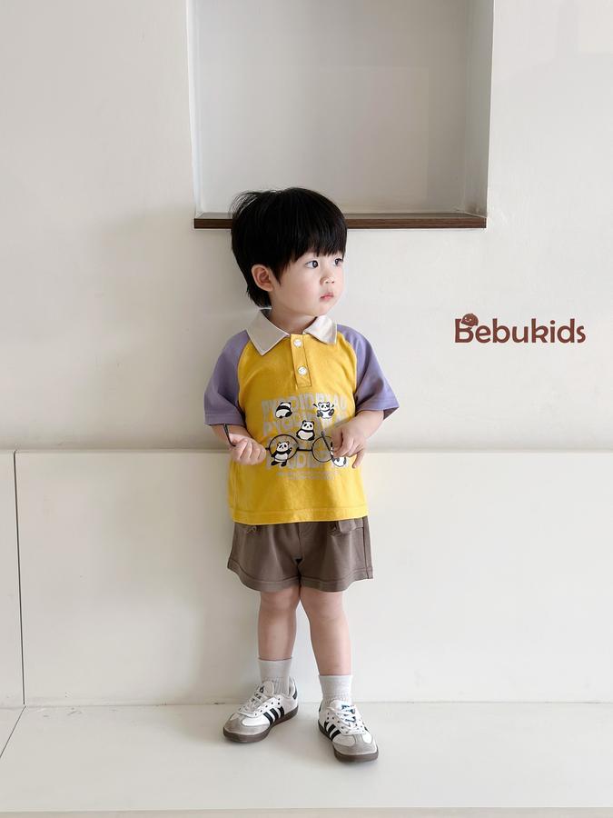 SB2233- bộ polo phôi cổ, tay, in chữ 5 gấu trúc