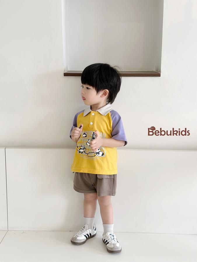 SB2233- bộ polo phôi cổ, tay, in chữ 5 gấu trúc