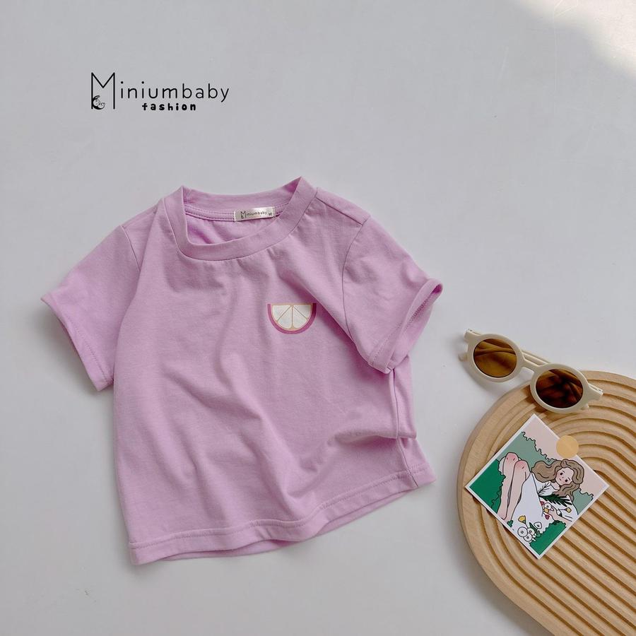 A1502- áo  cộc tay in logo hoa quả ngực tím