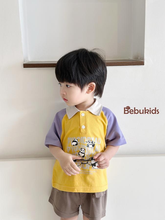 SB2233- bộ polo phôi cổ, tay, in chữ 5 gấu trúc