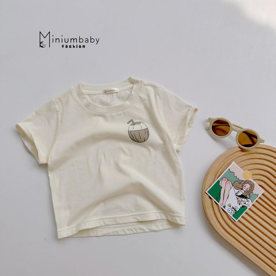 A1502- áo  cộc tay in logo hoa quả ngực be