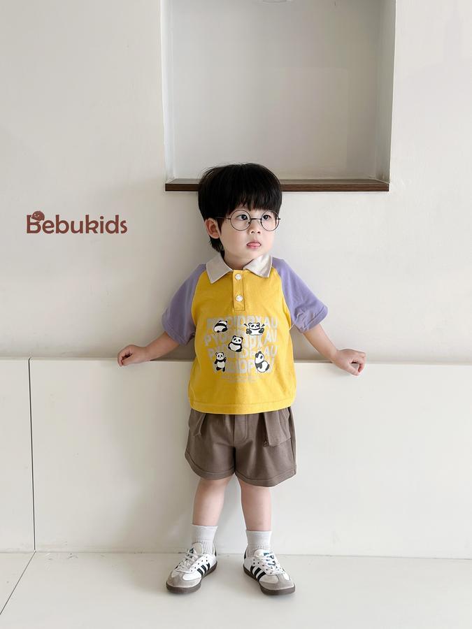 SB2233- bộ polo phôi cổ, tay, in chữ 5 gấu trúc