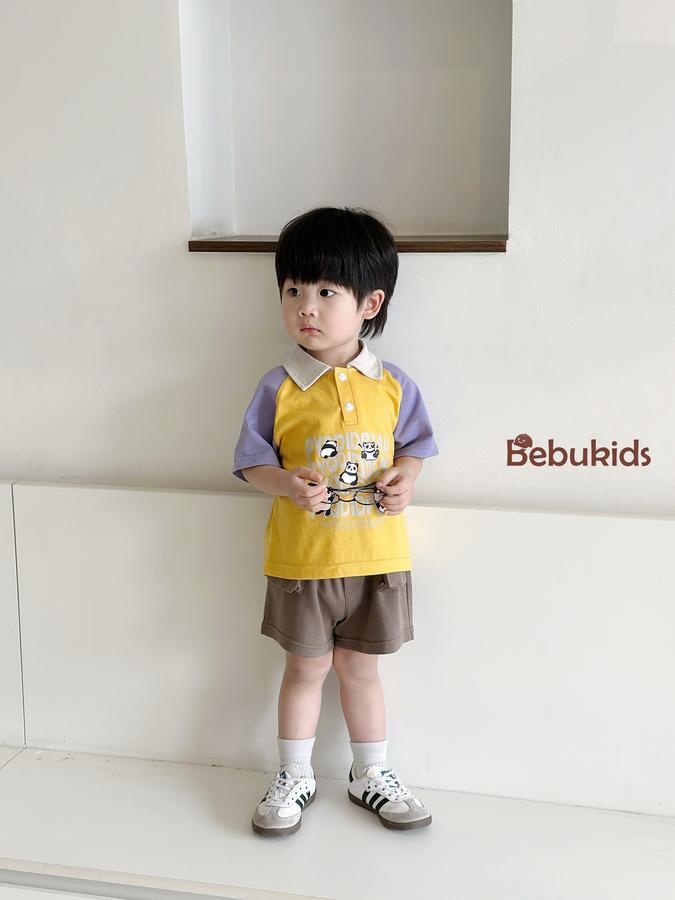 SB2233- bộ polo phôi cổ, tay, in chữ 5 gấu trúc