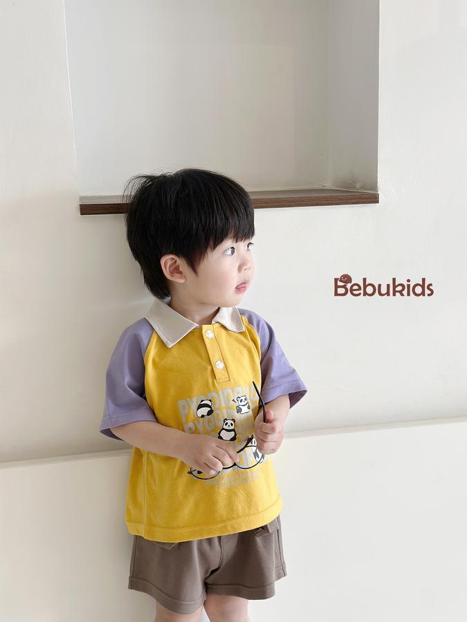 SB2233- bộ polo phôi cổ, tay, in chữ 5 gấu trúc