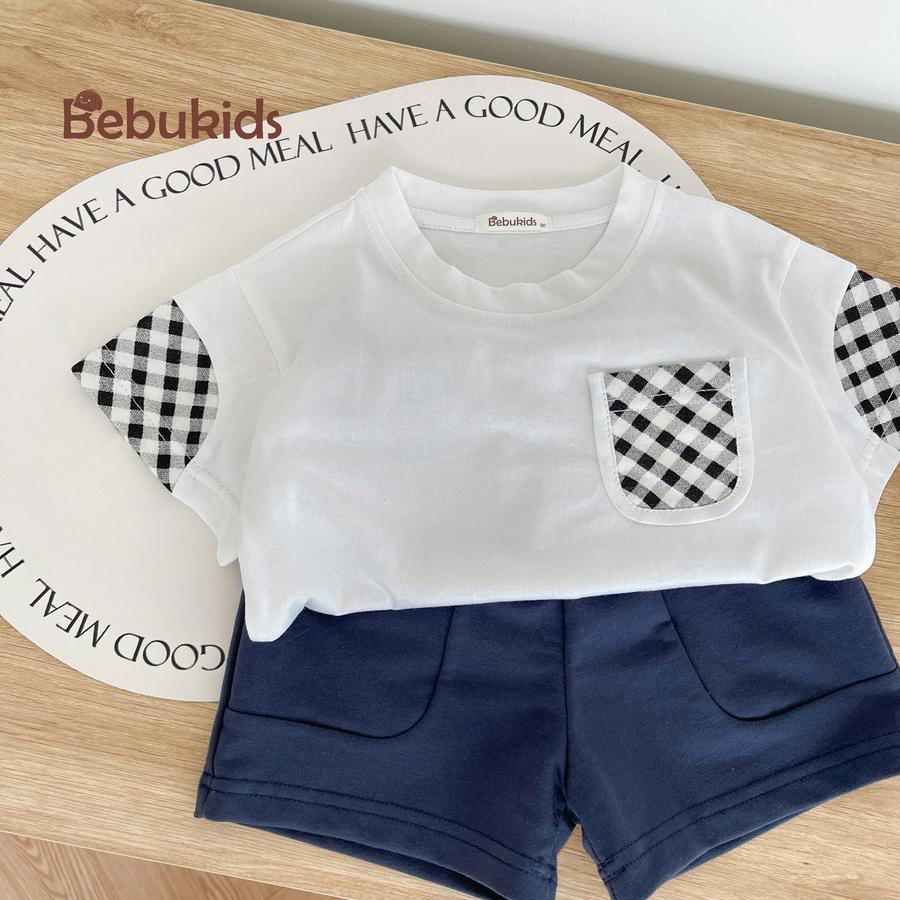 SB2279- bộ cộc tay phối tay, túi kẻ