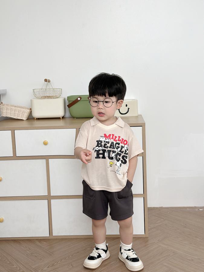 SB2236- bộ polo in chữ million beagle hugs ngực