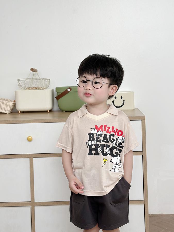 SB2236- bộ polo in chữ million beagle hugs ngực