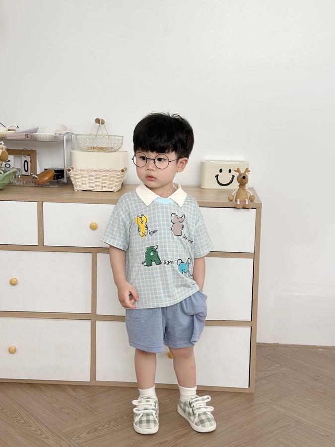 SB2253- bộ polo karo in chữ động vật