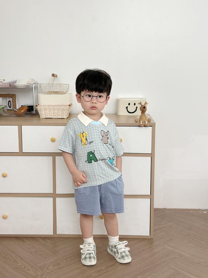 SB2253- bộ polo karo in chữ động vật