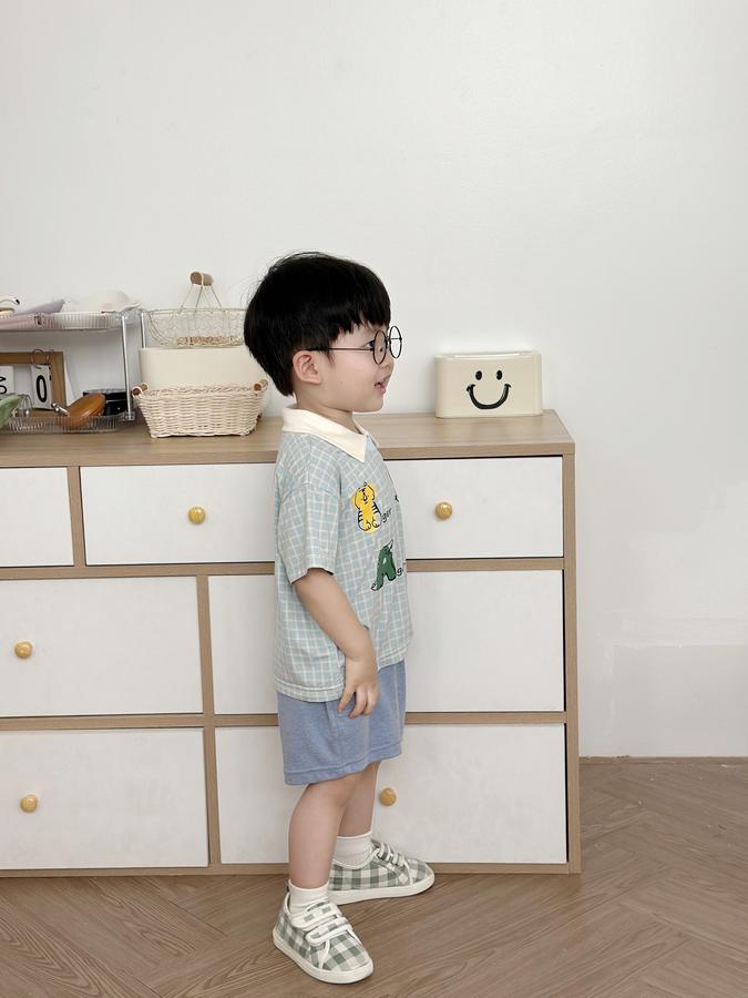 SB2253- bộ polo karo in chữ động vật