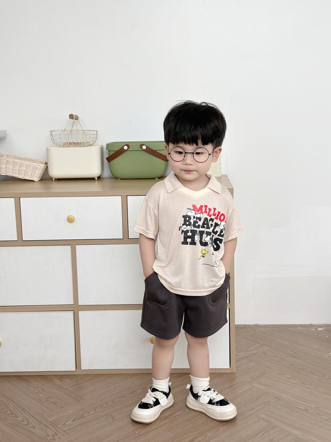 SB2236- bộ polo in chữ million beagle hugs ngực