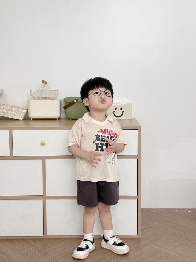 SB2236- bộ polo in chữ million beagle hugs ngực