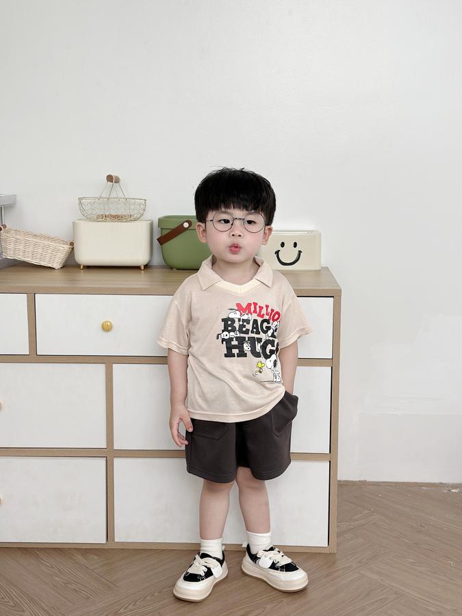 SB2236- bộ polo in chữ million beagle hugs ngực