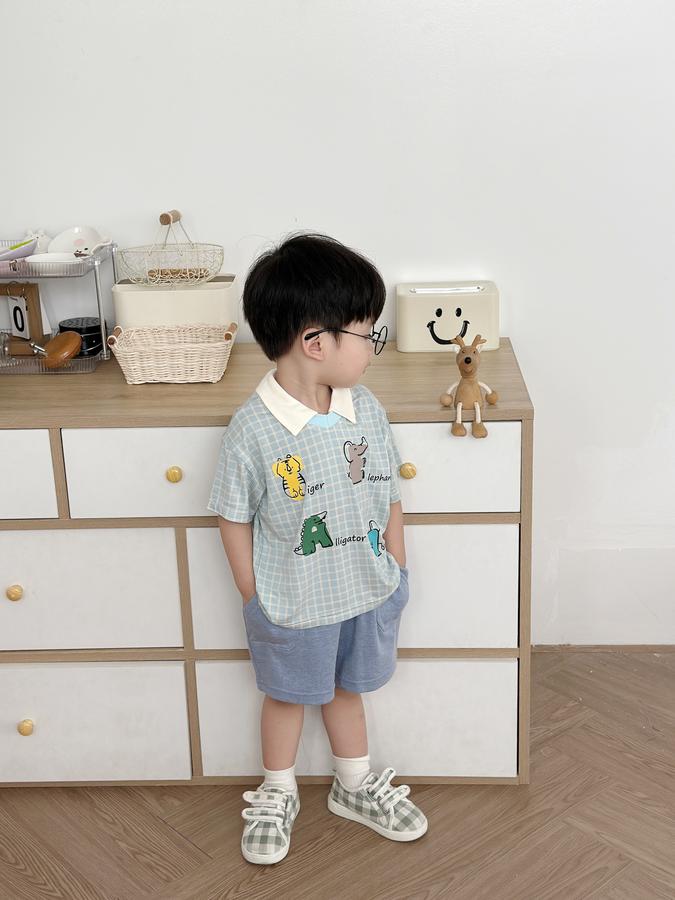 SB2253- bộ polo karo in chữ động vật