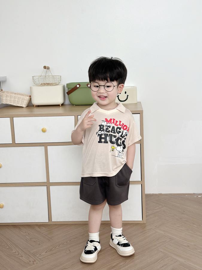 SB2236- bộ polo in chữ million beagle hugs ngực