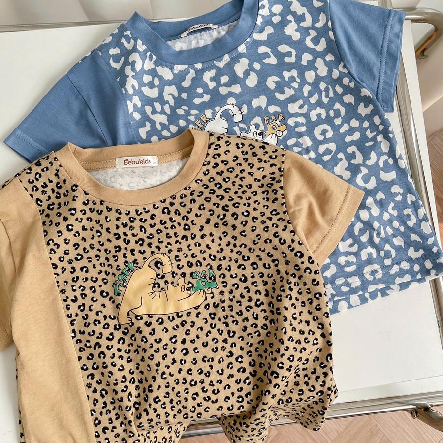 SB2294- bộ cộc tay da báo phối sườn, tay màu trơn