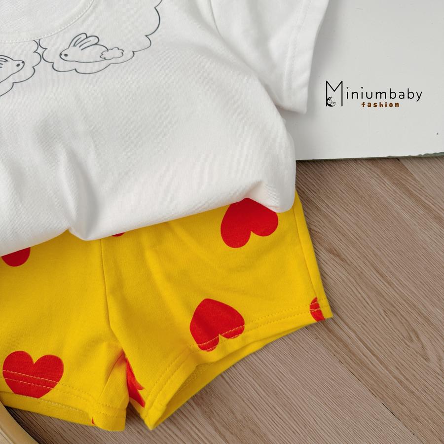 SB2285- bộ bé gái cộc tay in cổ thỏ phối quần tim