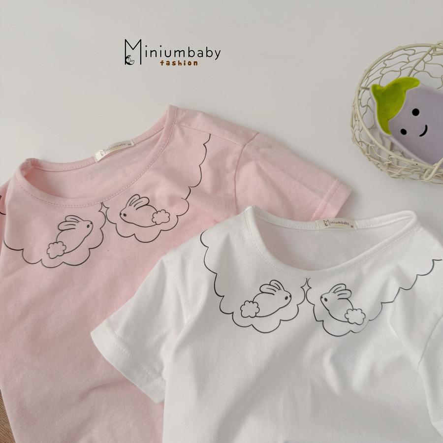 SB2285- bộ bé gái cộc tay in cổ thỏ phối quần tim