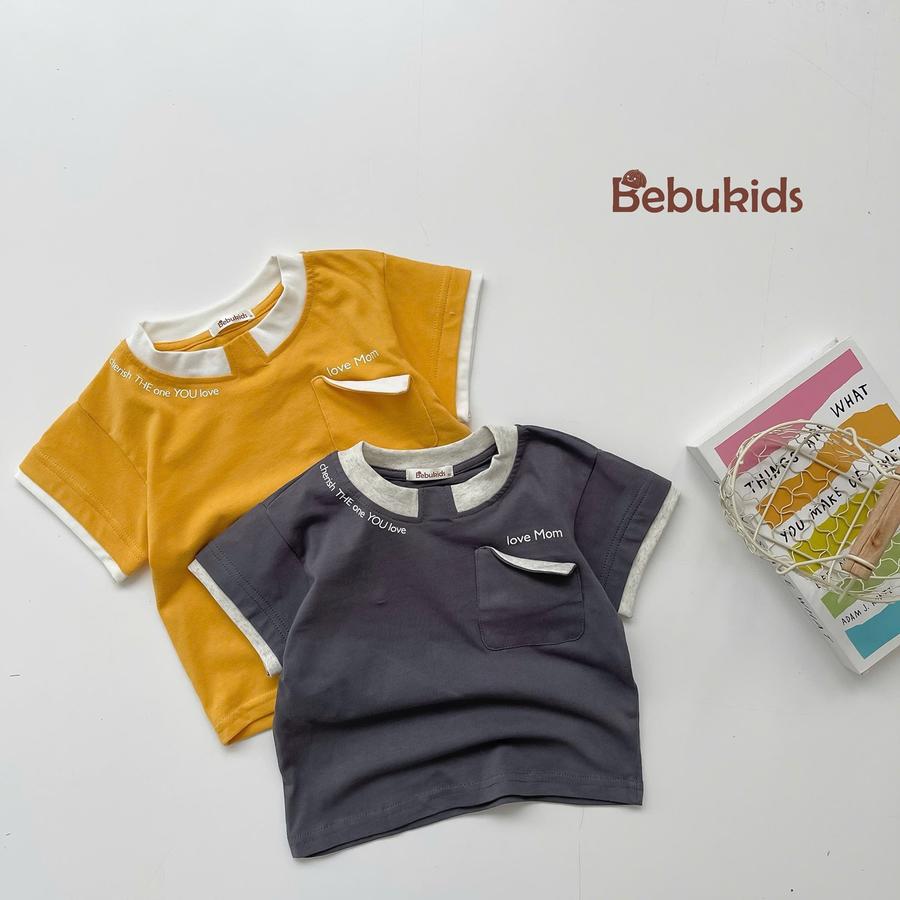 SB2166- bộ cộc tay in chữ cổ, túi ngực gập mép in love mom