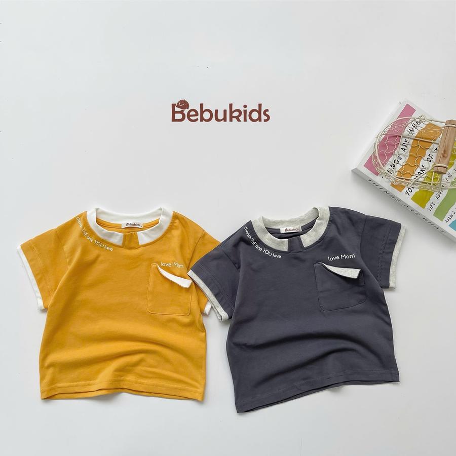 SB2166- bộ cộc tay in chữ cổ, túi ngực gập mép in love mom