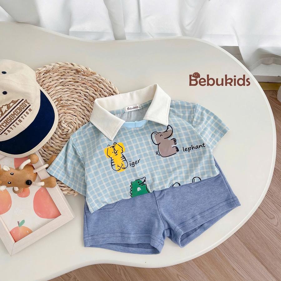 SB2253- bộ polo karo in chữ động vật