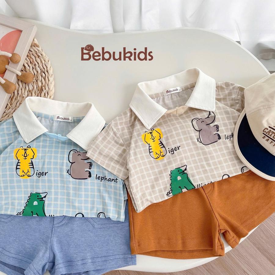 SB2253- bộ polo karo in chữ động vật