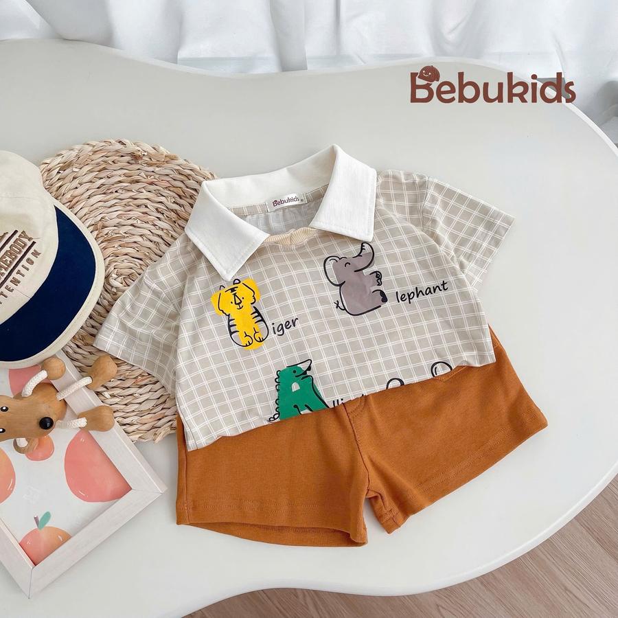 SB2253- bộ polo karo in chữ động vật