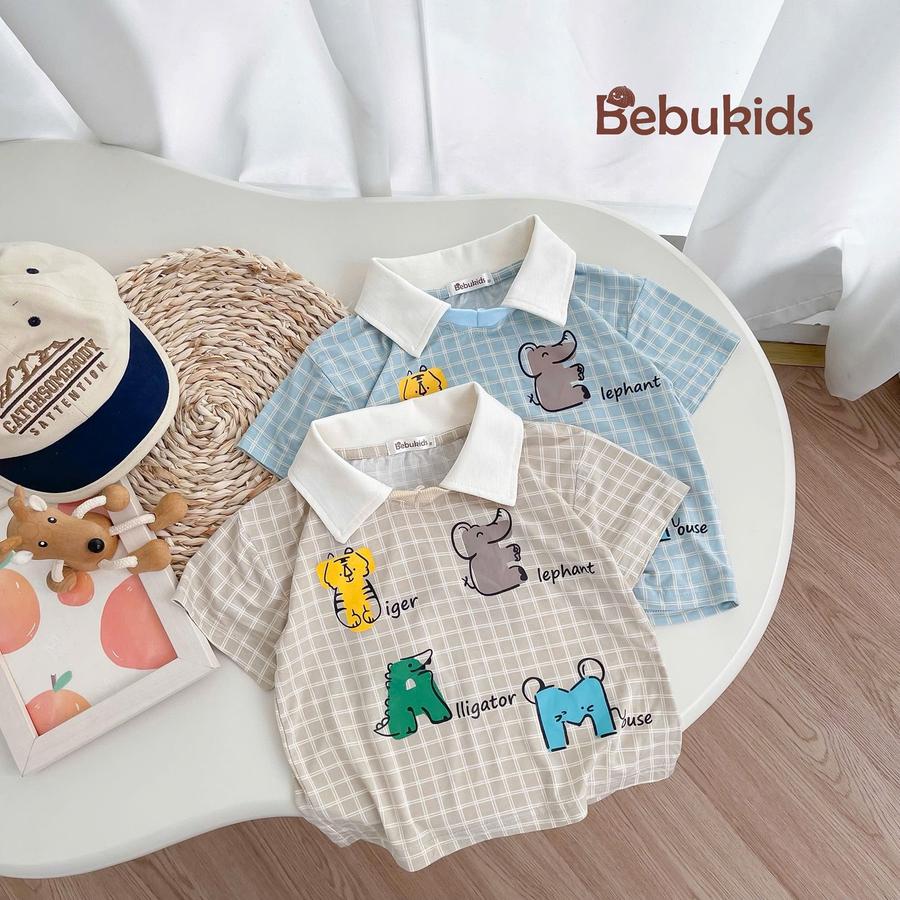 SB2253- bộ polo karo in chữ động vật